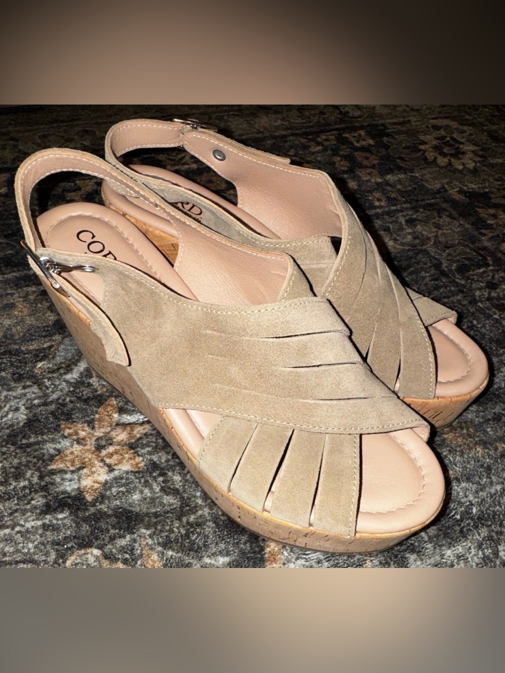 Cordani Julia Crosta Olive Italian Suede Wedge Sandals